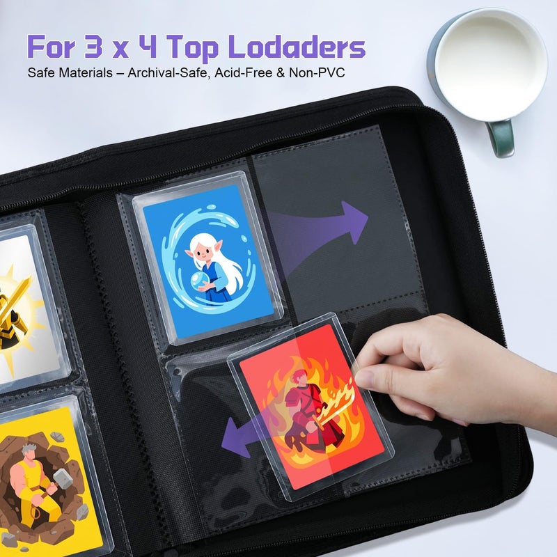 WITHYU Top Loader Binder 4 Pocket, PU Leather Card Binder Top Loader with 128 Pockets, Ringless Card Holder Trading Card Binder Toploader Album for TCG MTG Sports (Purple) - Image 3